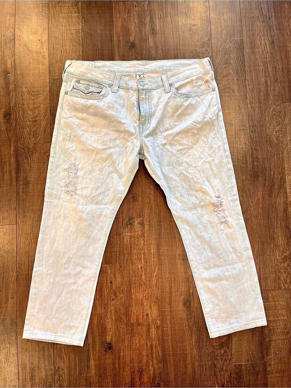 True Religion Geno Relaxed Slim Jeans Mens 42 Light Wash Blue Denim Stretch
